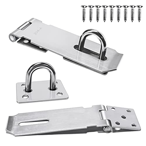 yuntop 2Pcs Stainless Steel Gate Lock Hasp, Safety Packlock Clasp Lock Set - Door Locks for Doors, Cabinets, Closets and More (4inch-Silver) - Image 1