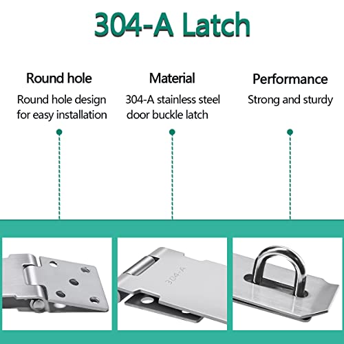 yuntop 2Pcs Stainless Steel Gate Lock Hasp, Safety Packlock Clasp Lock Set - Door Locks for Doors, Cabinets, Closets and More (4inch-Silver) - Image 3