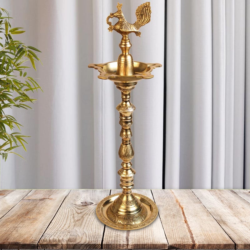 ARTVARKO ARTVARKO 2 Ft Big Brass Diya Peacock Inauguration Traditional Handmade Multiwick Oil Diya Kuthuvilakku Kiran Lamp for Temples Diwali Puja Functions Festival Gifts Home Decor 