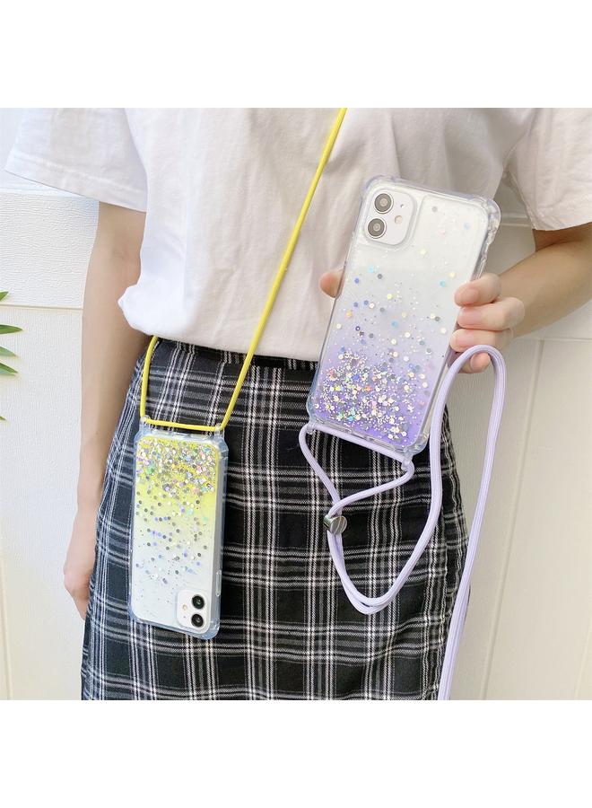 erorex Case For iPhone 12 Pro Max Gradient Glitter Powder Epoxy TPU Thickened Acrylic Shockproof Case with Round Neck Lanyard - Image 5