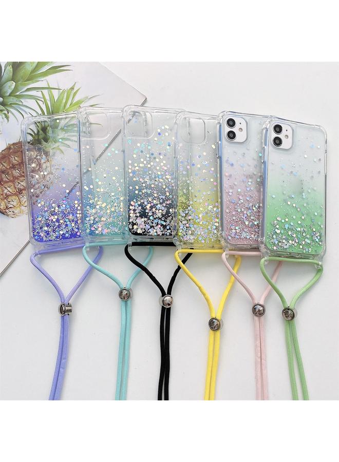 erorex Case For iPhone 12 Pro Max Gradient Glitter Powder Epoxy TPU Thickened Acrylic Shockproof Case with Round Neck Lanyard - Image 2