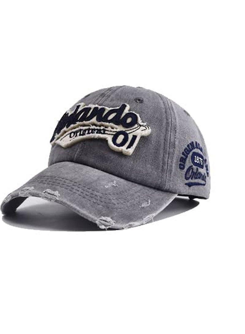 SYOSI Baseball Cap, Vintage Baseball Trucker Hat, Cotton Embroidered Cap, Unisex Outdoor Adjustable Sports Cap(Grey) - Image 1