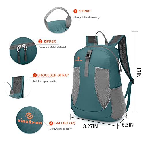 sinotron 22L Lightweight Packable Hiking Backpack, Small Hiking Backpack Day Pack for Women Men Travel Camping Vacation, Dark Green - Image 2