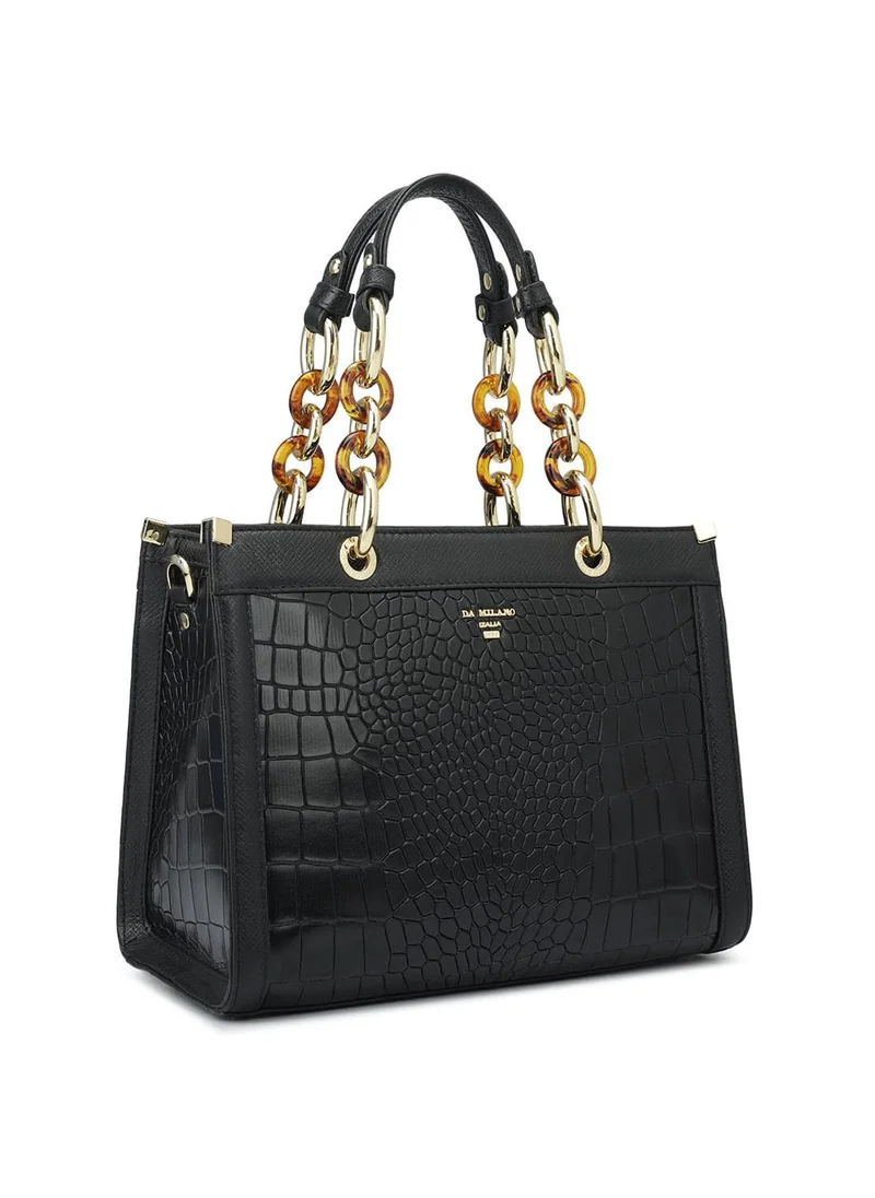 دا ميلانو حقيبة جلد طبيعي سوداء