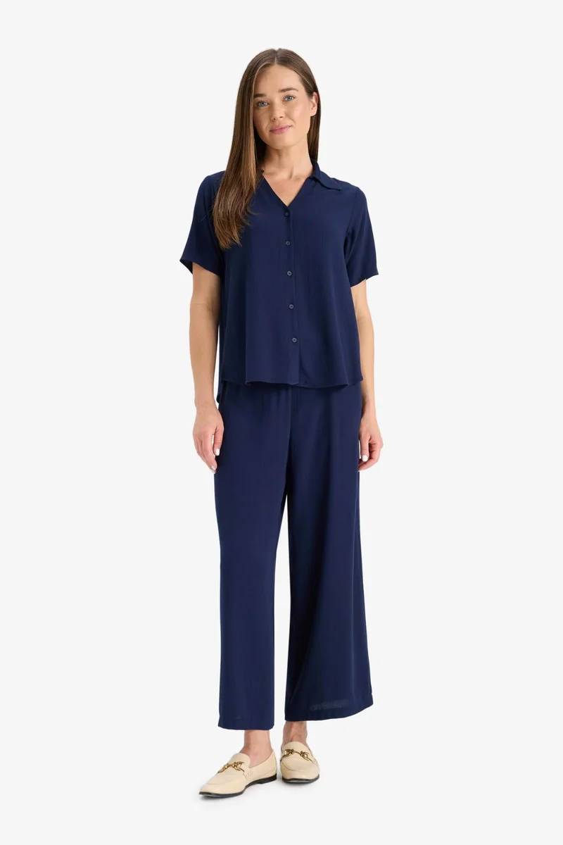 DeFacto Culotte Wide Leg Crinkle Viscose Capri Pants