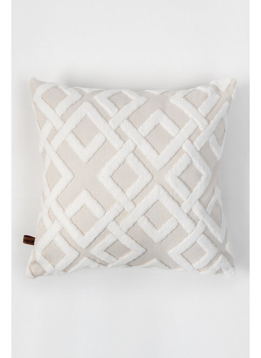 Hamur Dough Bohemian Special Design Punch Punch Pattern Decorative Throw Pillow Cover Mila Ecru  - Image 1
