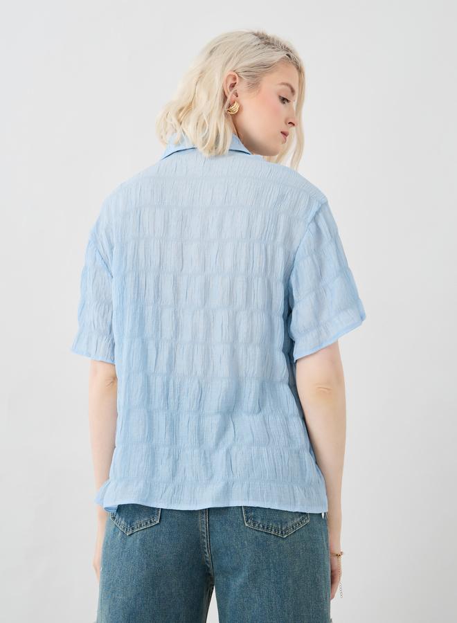 Take Two Textured Short Sleeve Oversized Shirt - Image 5