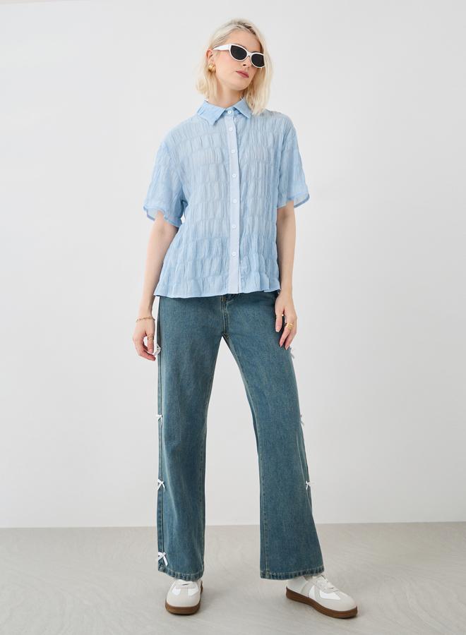 Take Two Textured Short Sleeve Oversized Shirt - Image 3