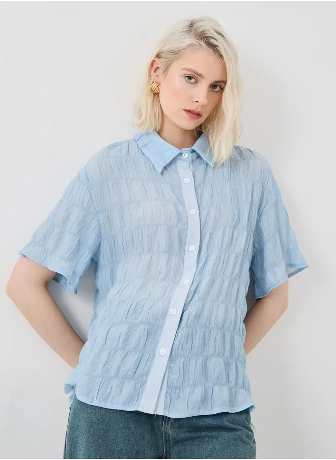 Take Two Take Two Textured Short Sleeve Oversized Shirt