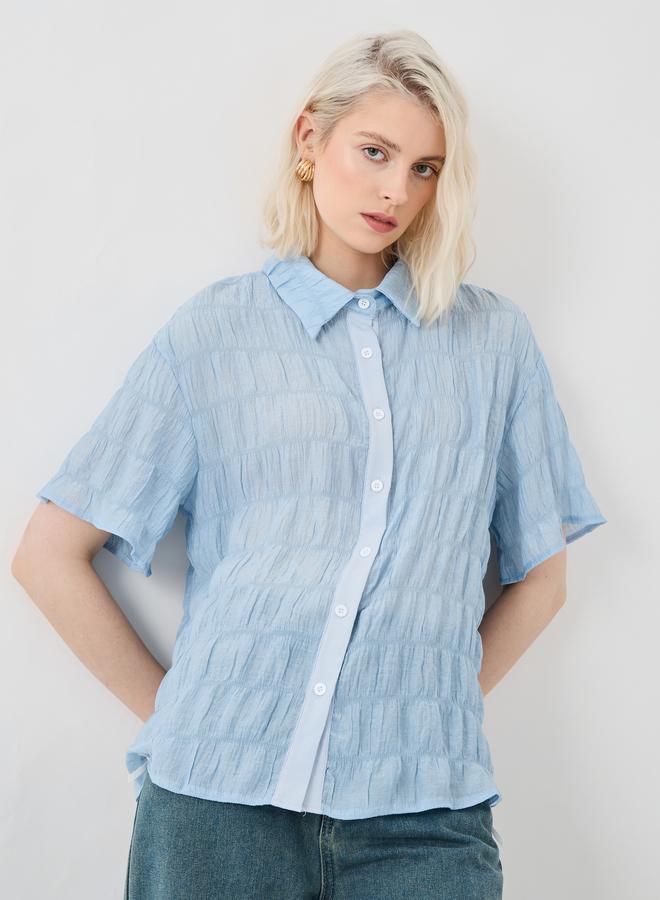 Take Two Textured Short Sleeve Oversized Shirt - Image 2