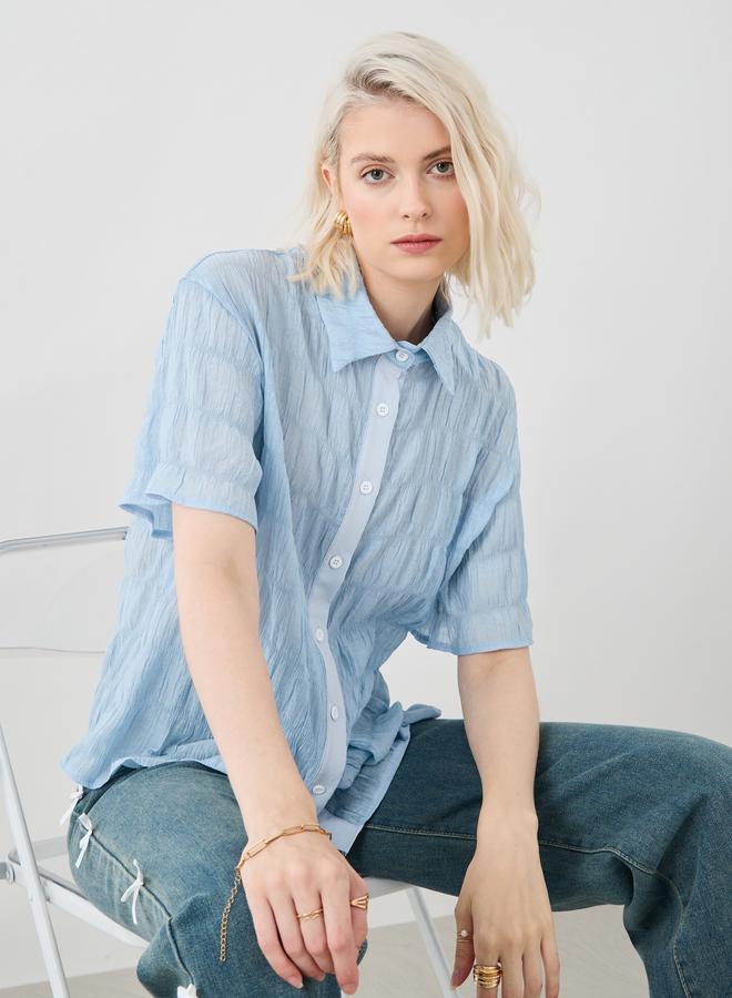 Take Two Textured Short Sleeve Oversized Shirt - Image 1