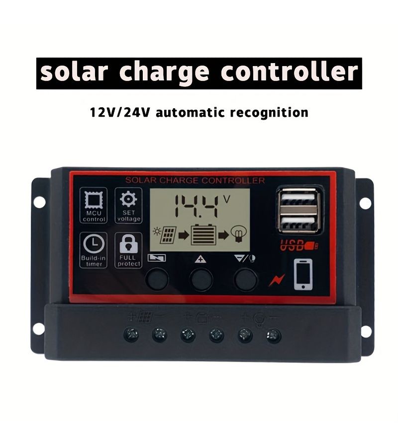 100A 12V 24V Solar Charge Controller with LCD Display and Dual USB - Image 1