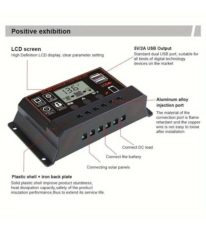 100A 12V 24V Solar Charge Controller with LCD Display and Dual USB - Image 2
