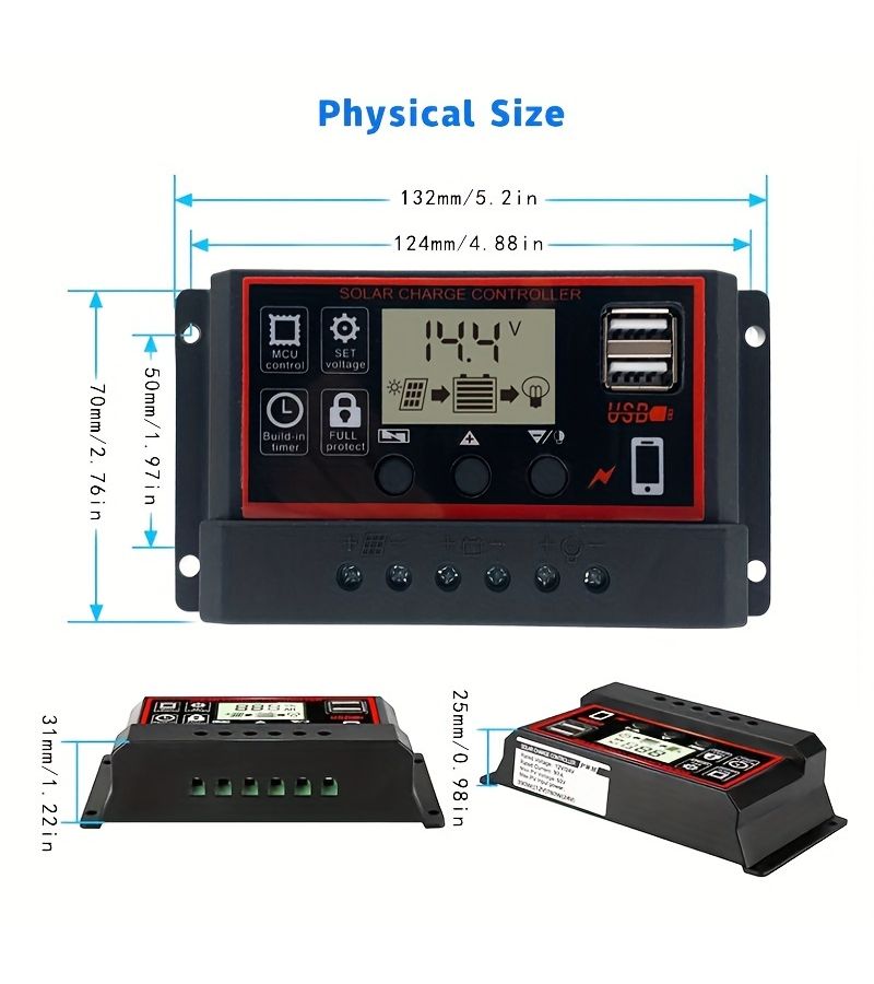 100A 12V 24V Solar Charge Controller with LCD Display and Dual USB - Image 3