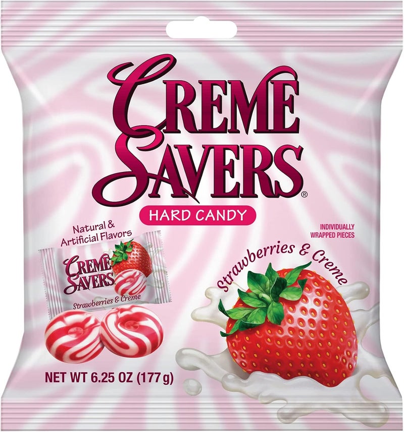 CREME SAVERS حلوى كريم سيفرز بالفراولة والكريمة - كيس 6.25 أونصة من الحلوى المغلفة فردياً - Image 1