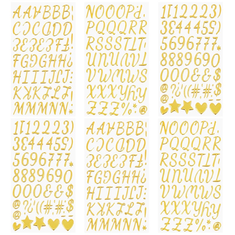 sodknow 6 Sheets Gold 3D Puffy Letter and Number Stickers, 1 Inch Alphabet Aâ€“Z, 0â€“9 & Symbols, Metallic Self-Adhesive for Christmas Stockings, Classroom, Scrapbooking, Planners, Gift Tags - Image 1