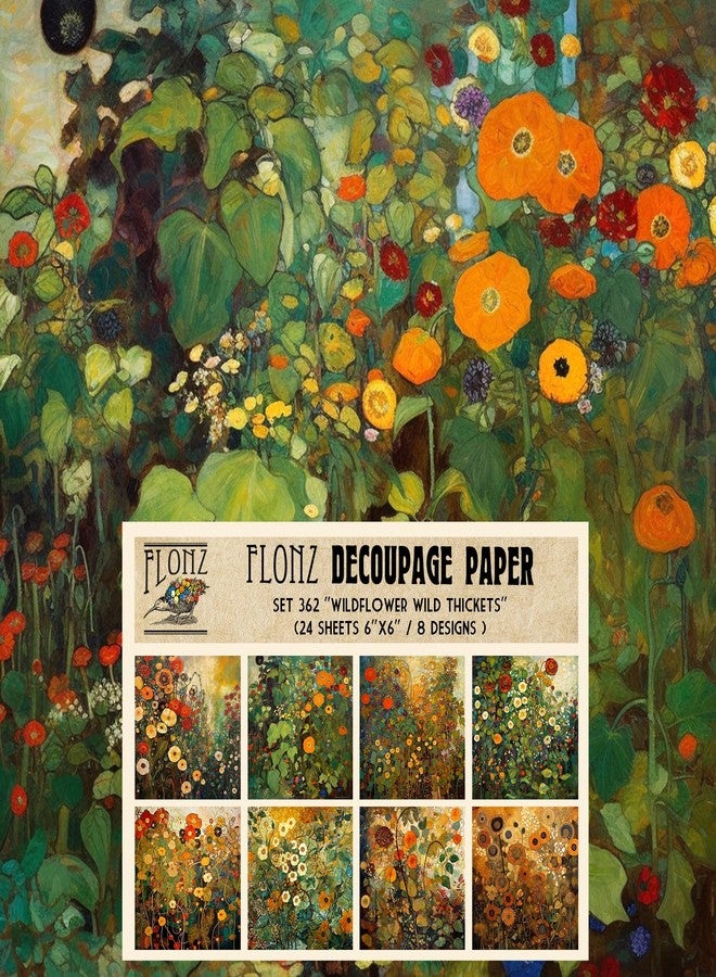Decoupage Paper Pack (24 Sheets 6"x6") Wildflower Wild Thicket # Vintage Styled Pattern Paper for Decoupage, Craft and Scrapbooking