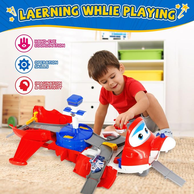 SUPER WINGS Jett's Takeoff Tower 2-in-1 Airplane Toys Playset with 2" Jett Mini Figure Transform-a-Robots, Toys for Preschool Kids, Gifts for Boys and Girls Age 3+, Educational Learning Toys - Image 2