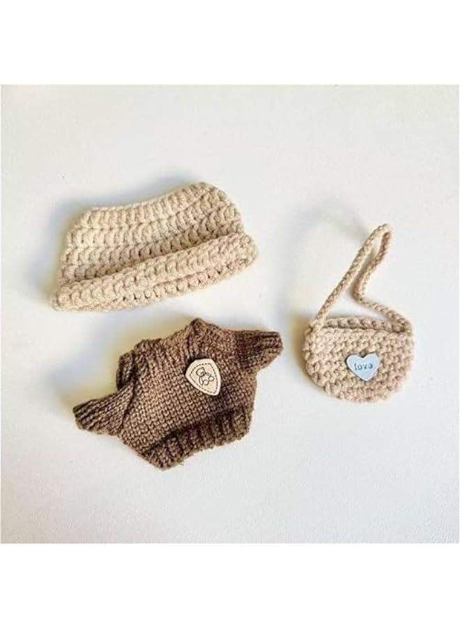 Clothes for Doll(NO Doll) - Brown Sweater Three-Piece Suit and Blue Shark Jumpsuit for 17cm Doll, Premium Outfit with Accessories, Stylish Clothes for Doll (Style A+Style B)  - Image 2