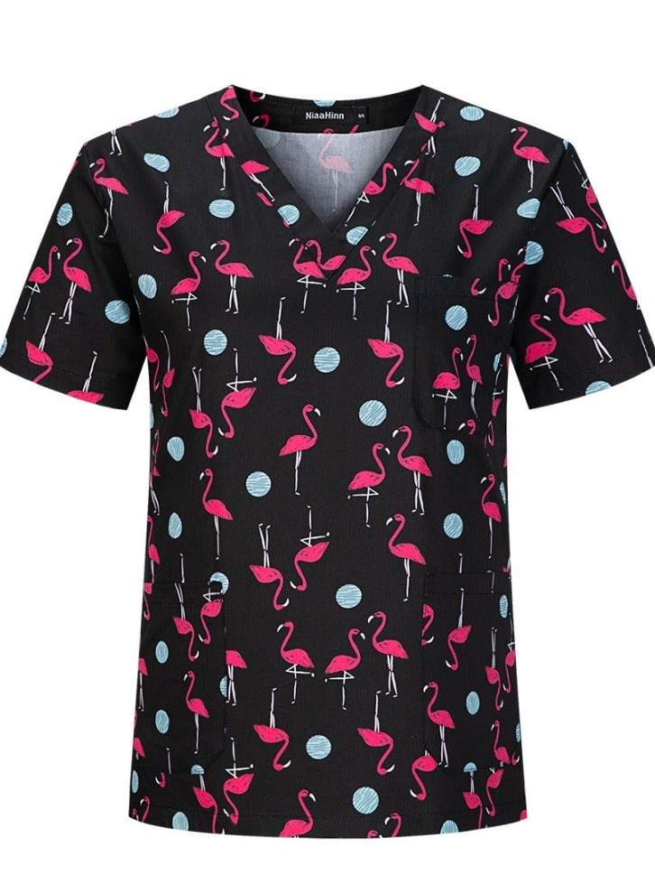 Loquat Cartoon Printed V-Neck Medical Uniform Scrubs Top Comfty Soft Workwear