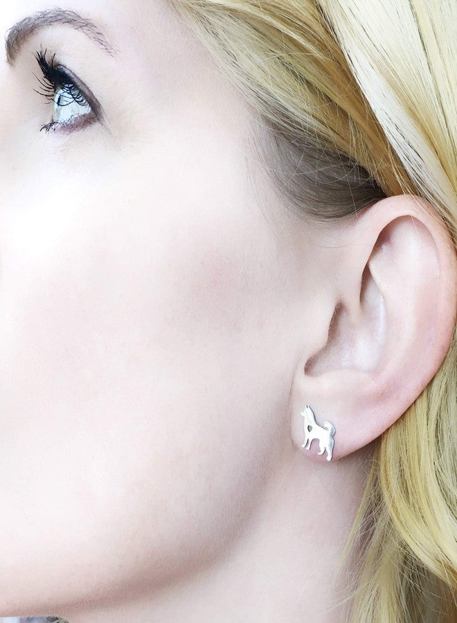 Soul Statement Husky Gifts for Women: Dog Mom Stud Earrings Silver Dogs (Silver Husky) - Image 2