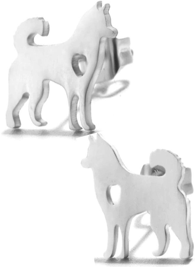 Soul Statement Husky Gifts for Women: Dog Mom Stud Earrings Silver Dogs (Silver Husky) - Image 1