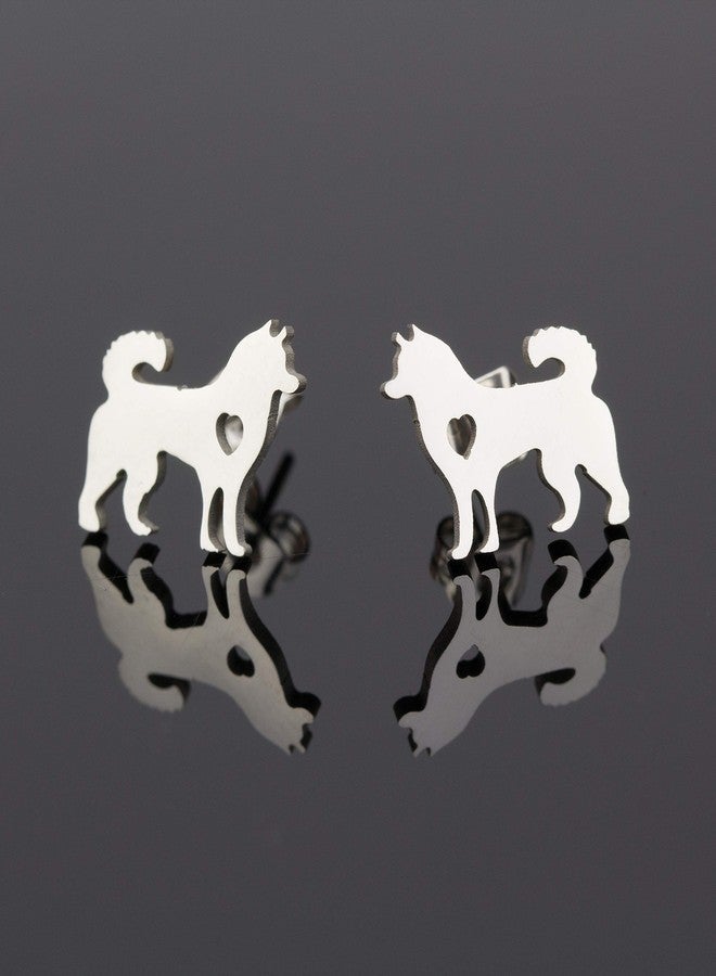 Soul Statement Husky Gifts for Women: Dog Mom Stud Earrings Silver Dogs (Silver Husky) - Image 3