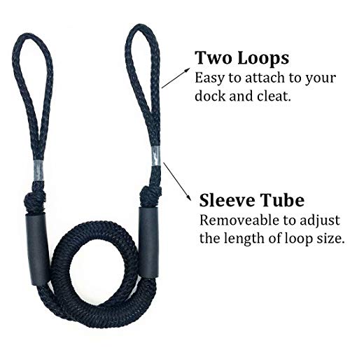 DockMoor Bungee Boat Dock Lines Mooring Rope Boat Accessories Docking Lines fo Kayak,Jet Ski,Pontoon,Canoe,Power Boat WaveRunner 4-5.5 ft Black 2 Pack - Image 2