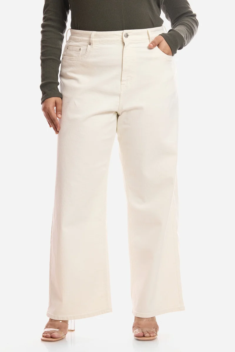 فيرجيو Solid Cotton Denim Wide Leg Plus Size Jeans for Women