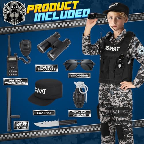 Luucio SWAT Police Costume for Kids, Kids Police Costume for Boys with SWAT Vest, Halloween Gifts for Boys 3-12 - Image 4