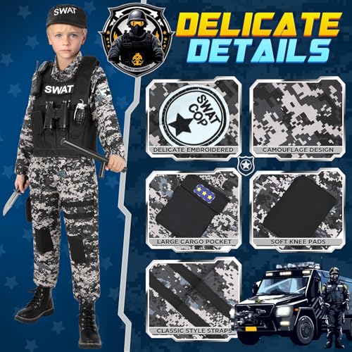 Luucio SWAT Police Costume for Kids, Kids Police Costume for Boys with SWAT Vest, Halloween Gifts for Boys 3-12 - Image 2