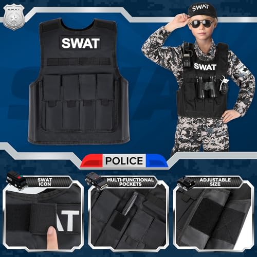 Luucio SWAT Police Costume for Kids, Kids Police Costume for Boys with SWAT Vest, Halloween Gifts for Boys 3-12 - Image 3