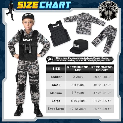 Luucio SWAT Police Costume for Kids, Kids Police Costume for Boys with SWAT Vest, Halloween Gifts for Boys 3-12 - Image 5