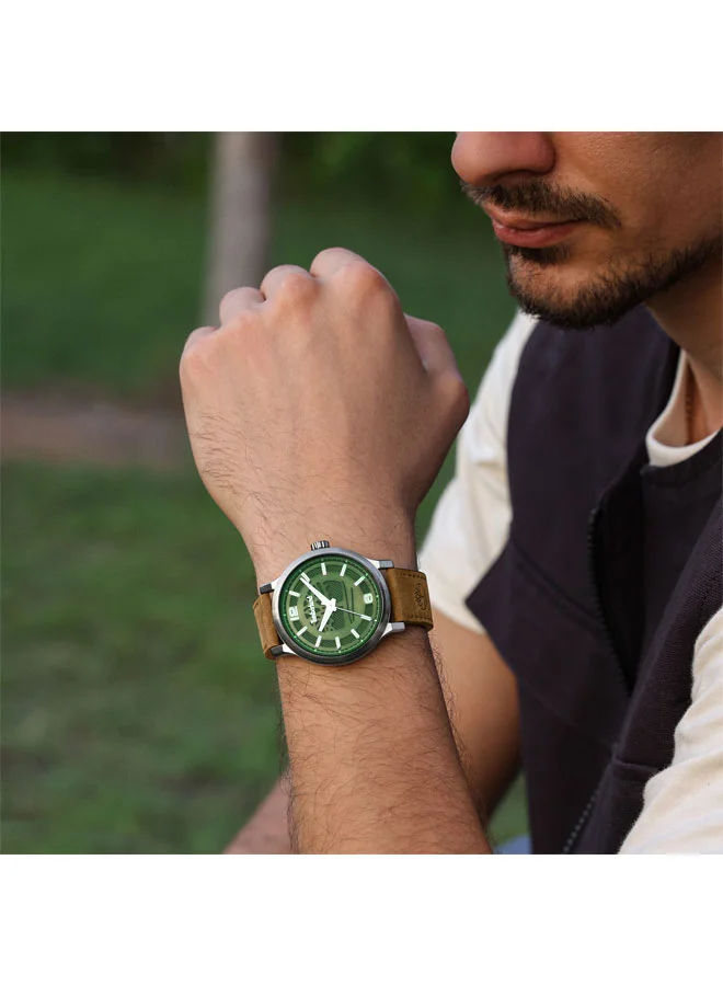 Timberland brown Men's Driscoll Green Dial Leather Strap Analog Watch for Men, 43mm for Men | Best Price UAE