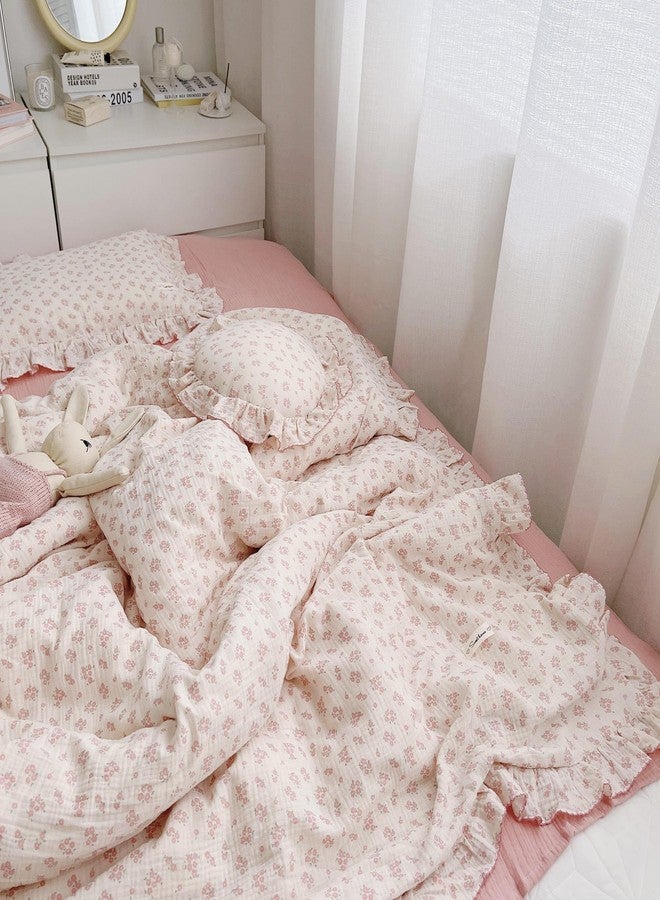 AOJIM Baby Muslin Duvet Cover with Pink Floral Patterns, 1pc Pure Cotton Kids Bedding Comforter Cover 2-layer Gauze 47X59'', Ruffled Design Baby Duvet Protector for Girls Boys, No Quilt or Pillowcases - Image 4