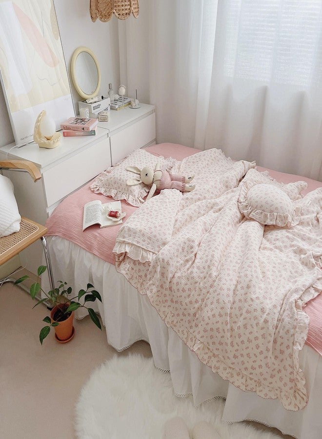 AOJIM Baby Muslin Duvet Cover with Pink Floral Patterns, 1pc Pure Cotton Kids Bedding Comforter Cover 2-layer Gauze 47X59'', Ruffled Design Baby Duvet Protector for Girls Boys, No Quilt or Pillowcases - Image 3