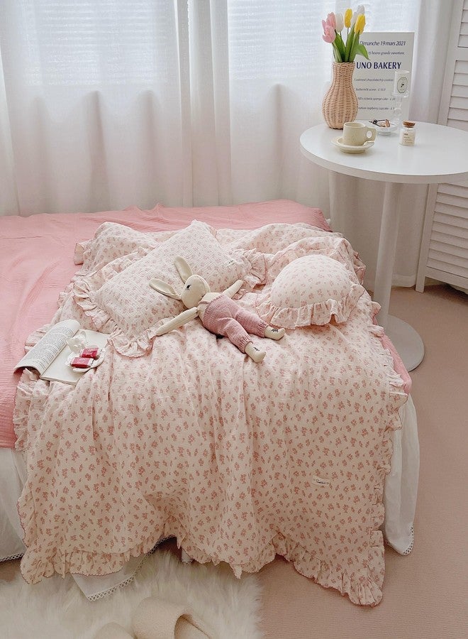 AOJIM Baby Muslin Duvet Cover with Pink Floral Patterns, 1pc Pure Cotton Kids Bedding Comforter Cover 2-layer Gauze 47X59'', Ruffled Design Baby Duvet Protector for Girls Boys, No Quilt or Pillowcases - Image 5