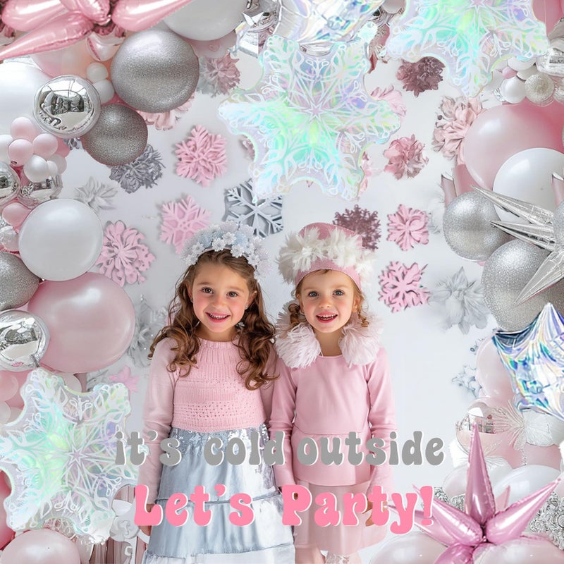 yeewaka pink and silver Winter balloon garland arch kit 130pcs with Snowflake star mylar Balloons for girl 1st Birthday party pink Christmas winter wonderland baby shower decorations - Image 4