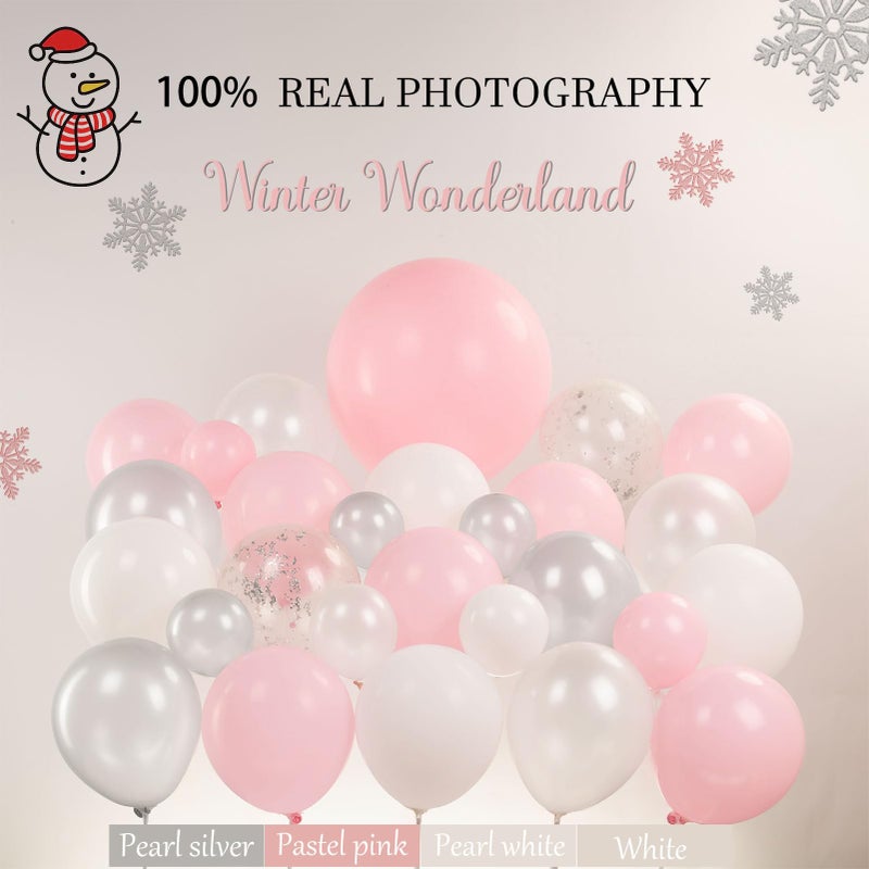 yeewaka pink and silver Winter balloon garland arch kit 130pcs with Snowflake star mylar Balloons for girl 1st Birthday party pink Christmas winter wonderland baby shower decorations - Image 5