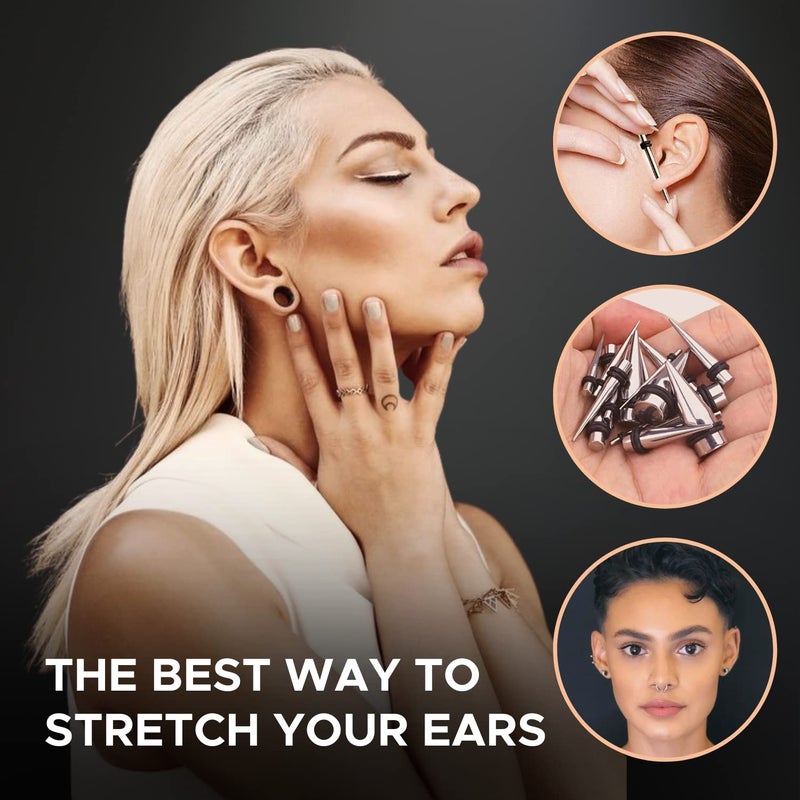 BodyJ4You 37PC Ear Stretching Kit - Beginner Gauges 14G-00G Starter Set - Aftercare Balm Wax - Steel Tapers Screw Fit Tunnels Plugs - Women Eyelet Mens Earrings Expander Piercing Jewelry - Image 5
