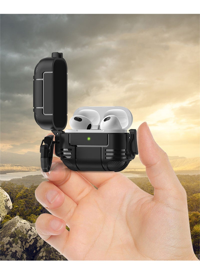 Generic - AirPods 3 Case Cover with Lock Protective Case Shockproof Cover with Keychain Compatible with AirPods 3 2021 Black - Image 1