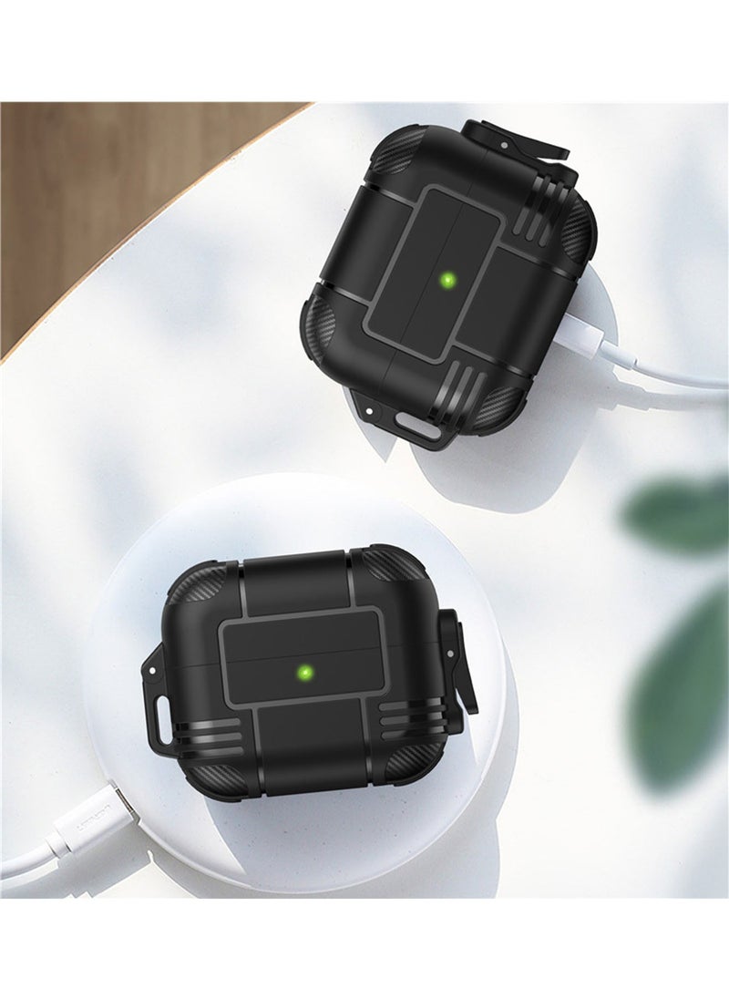 Generic - AirPods 3 Case Cover with Lock Protective Case Shockproof Cover with Keychain Compatible with AirPods 3 2021 Black - Image 1