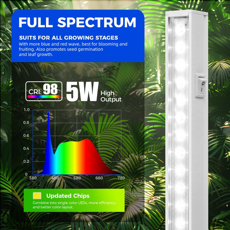 Barrina T5 Grow Lights for Indoor Plants, 5000K Full Spectrum, 1FT LED Growing Lamp, Plant Light Strip, for Seed Starting, Vegetables, Plug and Play, 4-Pack - Image 4