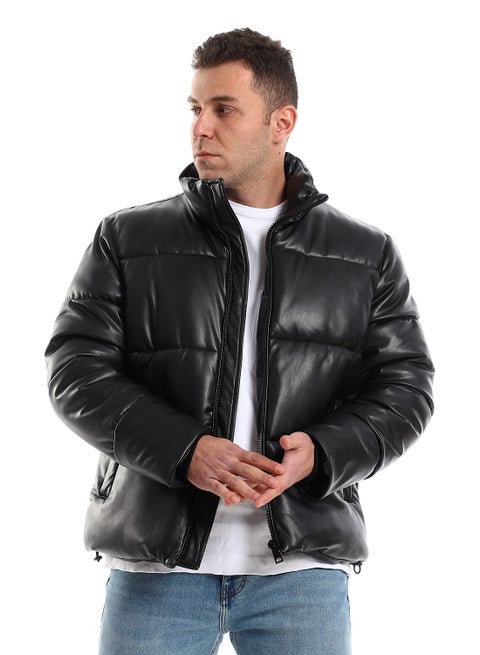 Quilted Full Black Front Zipper Closure Bomber Jacket