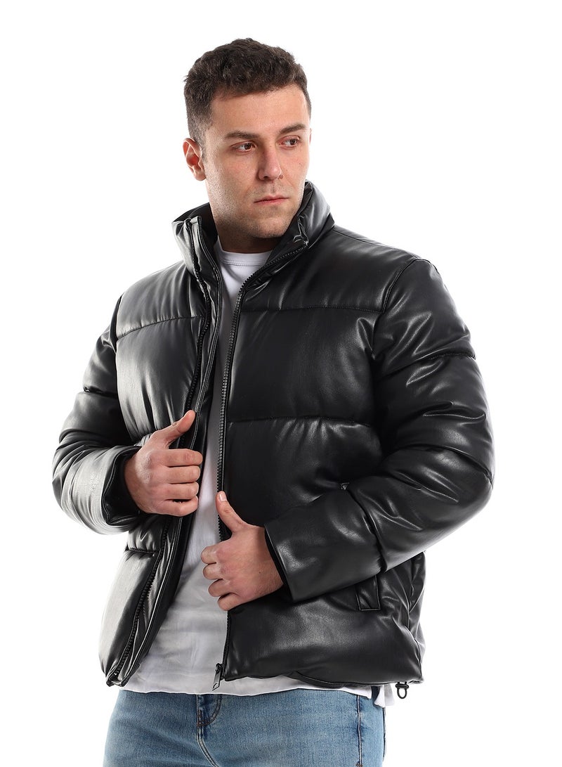 Pavone Quilted Full Black Front Zipper Closure Bomber Jacket - Image 2