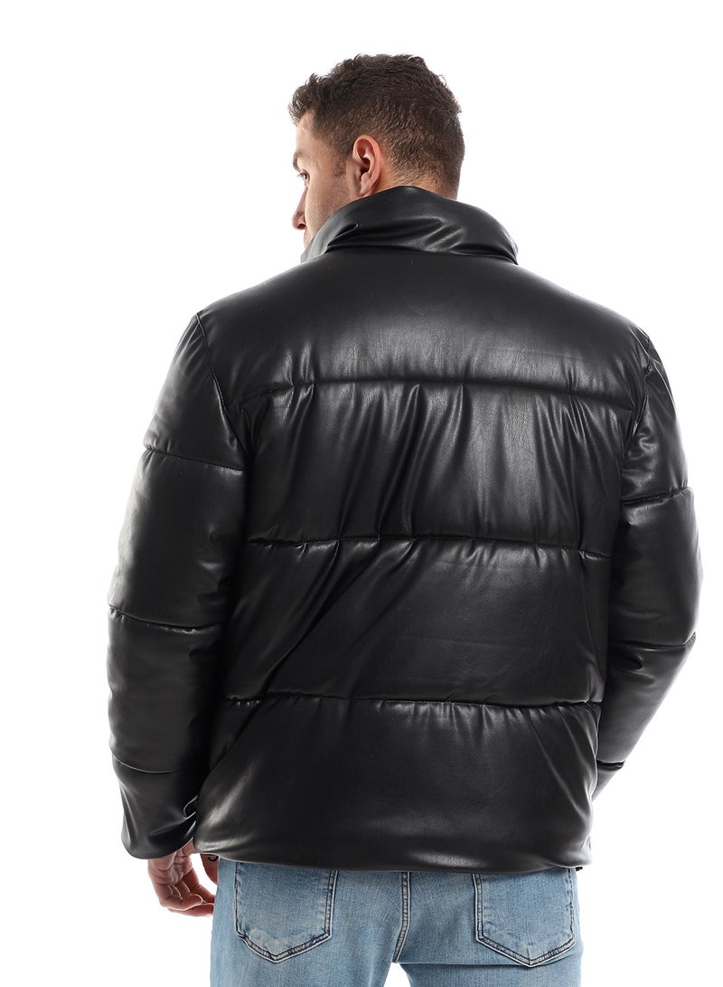 Pavone Quilted Full Black Front Zipper Closure Bomber Jacket - Image 3