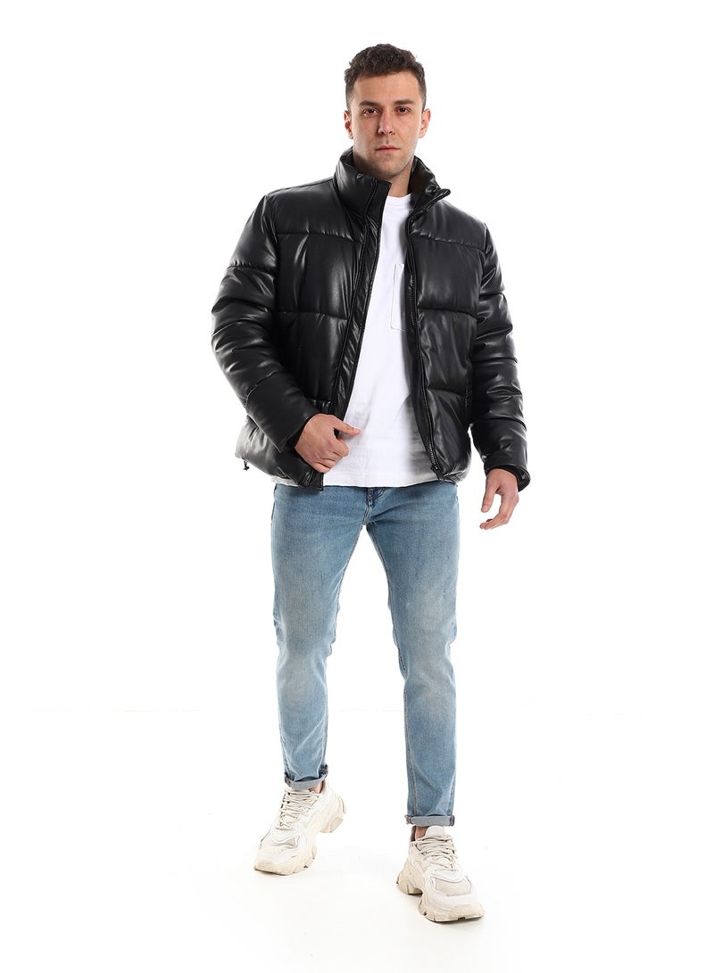 Pavone Quilted Full Black Front Zipper Closure Bomber Jacket - Image 5