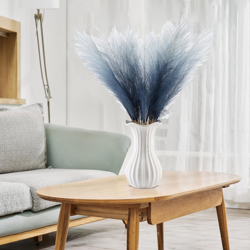 Acfruits 20Pcs Navy Blue Gradient and White Faux Pampas Grass Decor, 21.7" Pompas Grass Flower Arrangement and Vase Filler for Boho Home Wedding Decoration - Image 5
