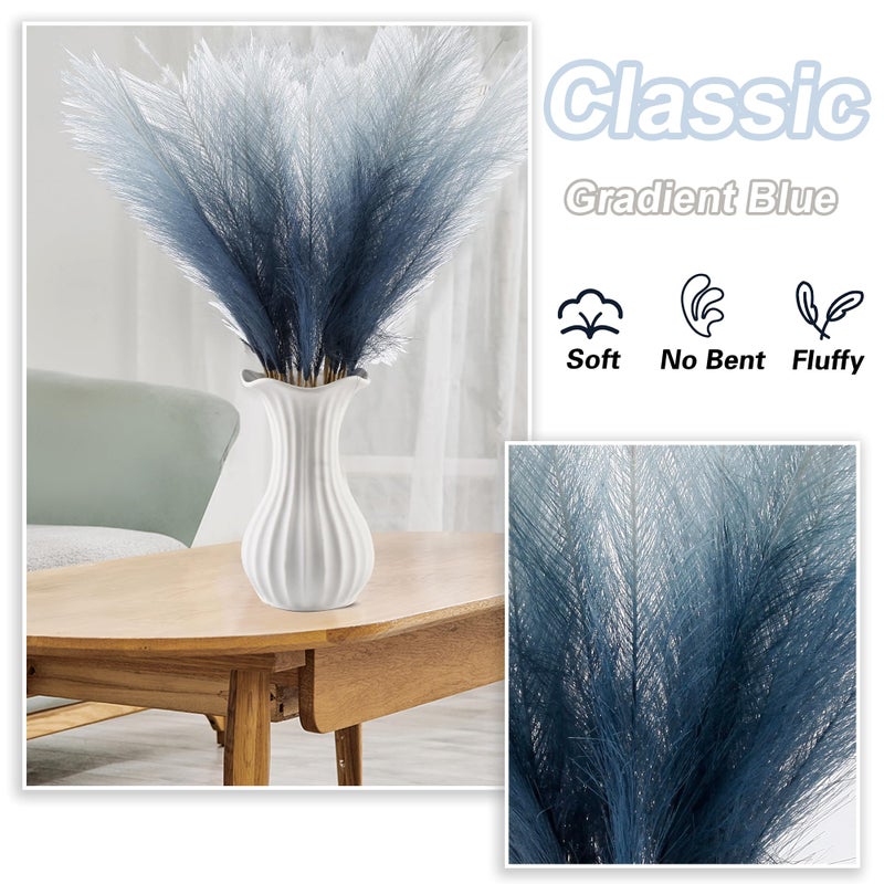 Acfruits 20Pcs Navy Blue Gradient and White Faux Pampas Grass Decor, 21.7" Pompas Grass Flower Arrangement and Vase Filler for Boho Home Wedding Decoration - Image 3