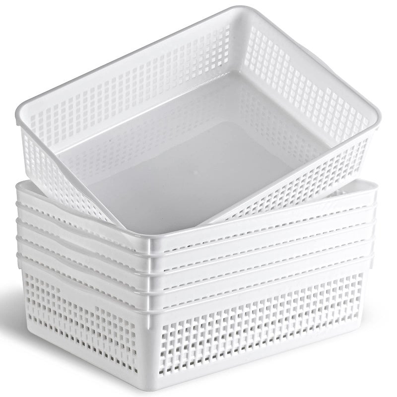 Eslite A4 Size Plastic Storage Basket,Desktop File Paper Letter Organizer Tray, 6-Packs (White) - Image 1